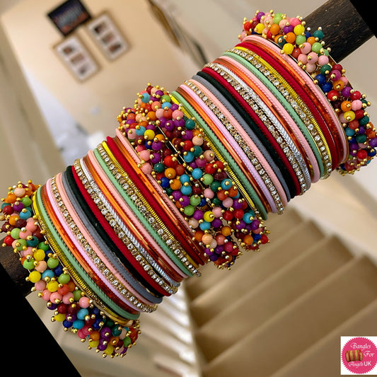 Multicoloured Pearl Bangle Set