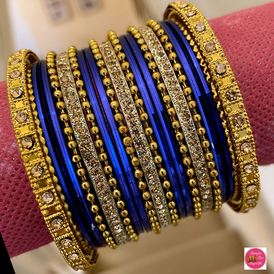 Gold Dotted Bangle Set - Blue