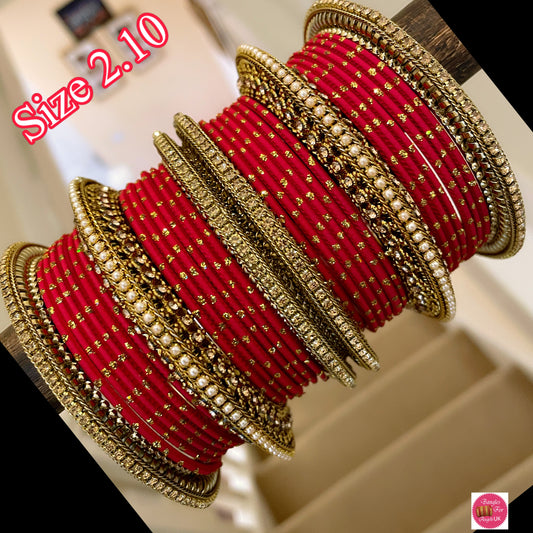 Red & Gold Metal Bangles Set