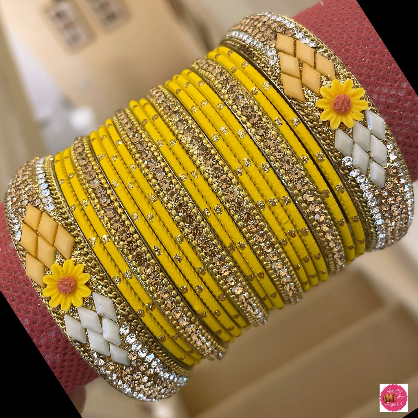 Gold Flower Bangle Set - Yellow