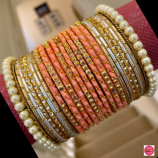 Pearl Glass Bangle Set - Peach