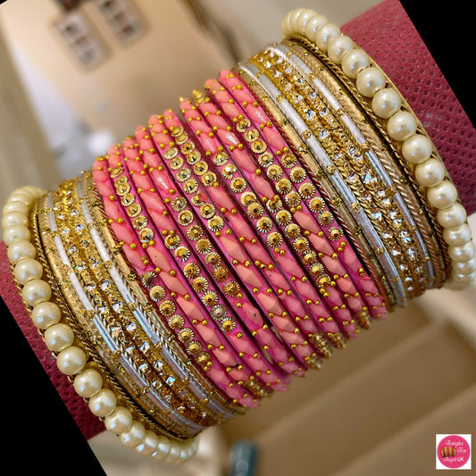 Pearl Glass Bangle Set - Pink