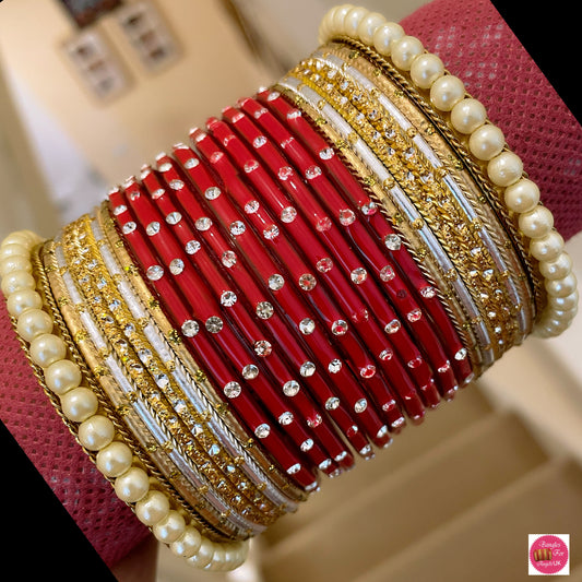 Pearl Glass Bangle Set - Pink