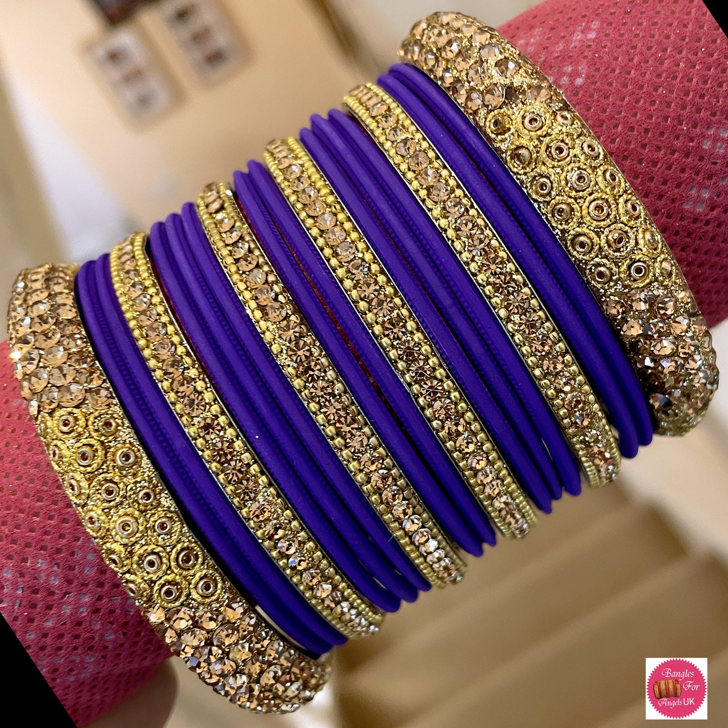 Gold Metal Bangle Set - Blue