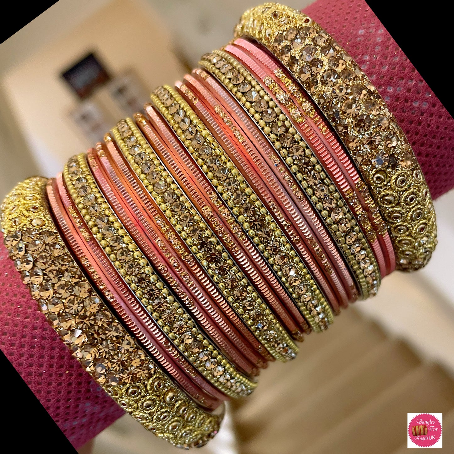 Gold Metal Bangle Set - Peach