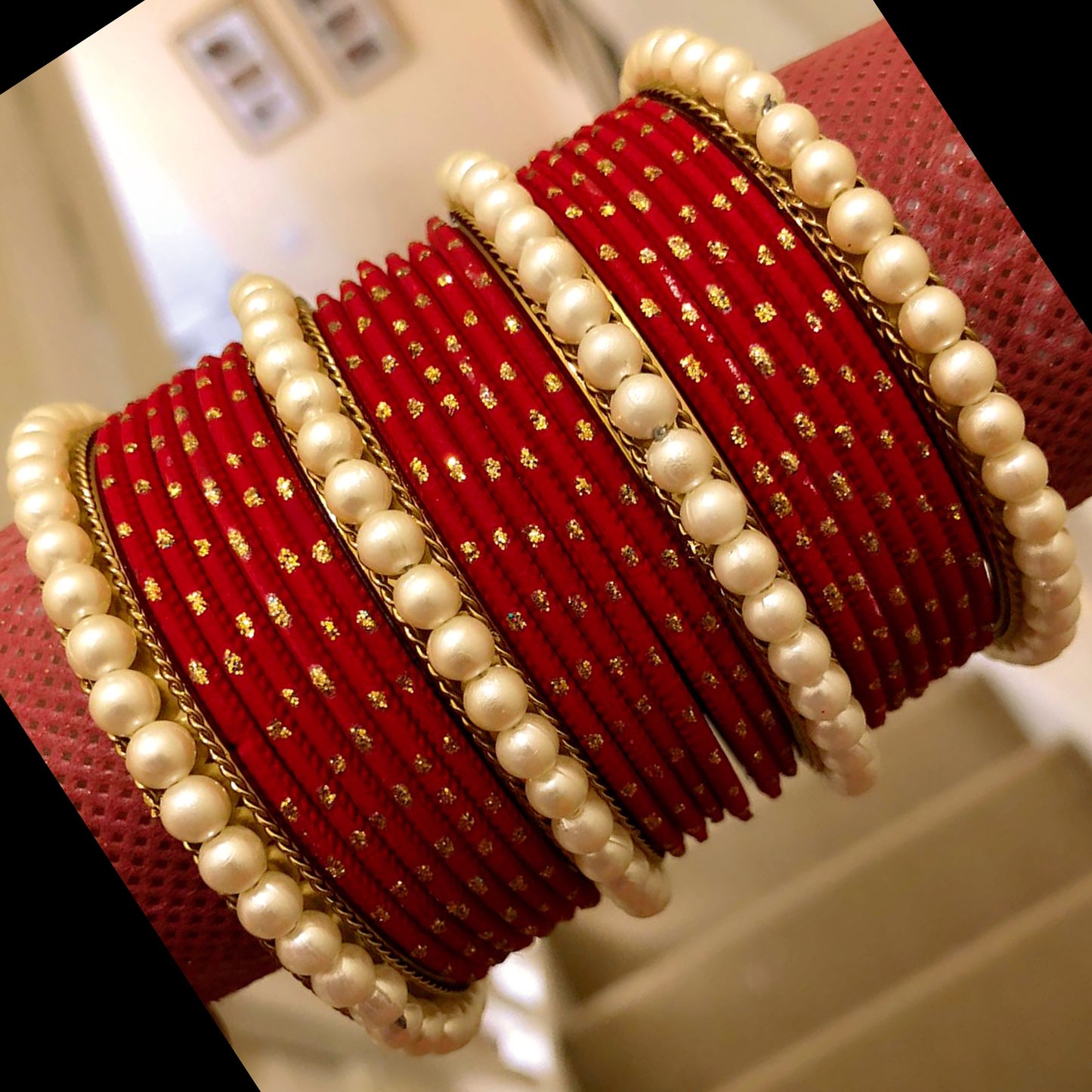 Pearl Bangle Set - Red