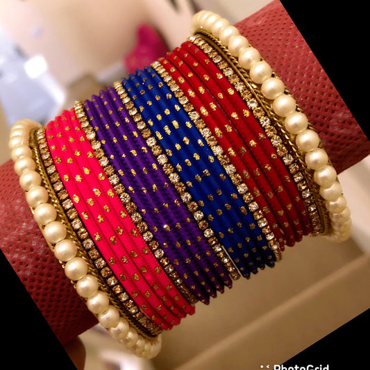 Multicoloured Pearl/Zirconia Bangle Set