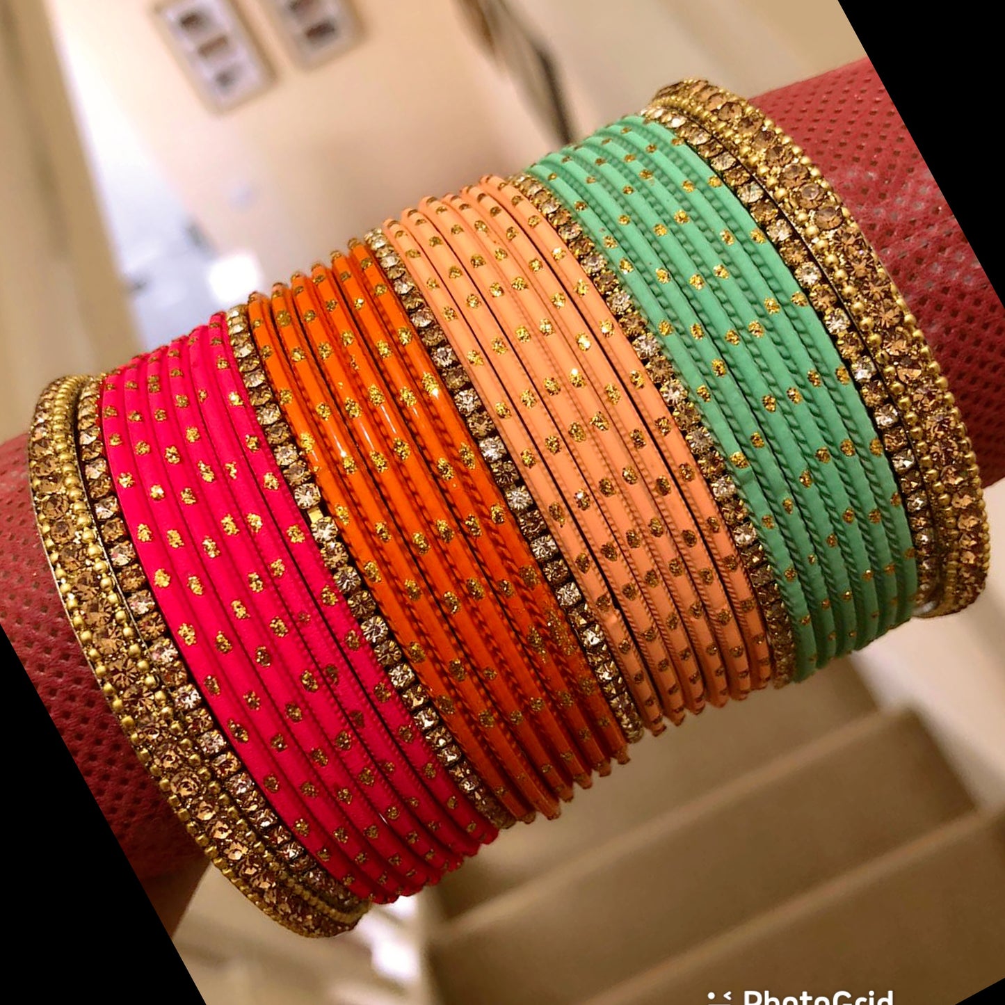 Multicoloured Metal/Zirconia Bangle set