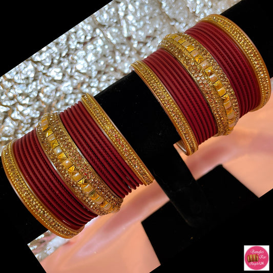 Gold Bangle Set - Maroon