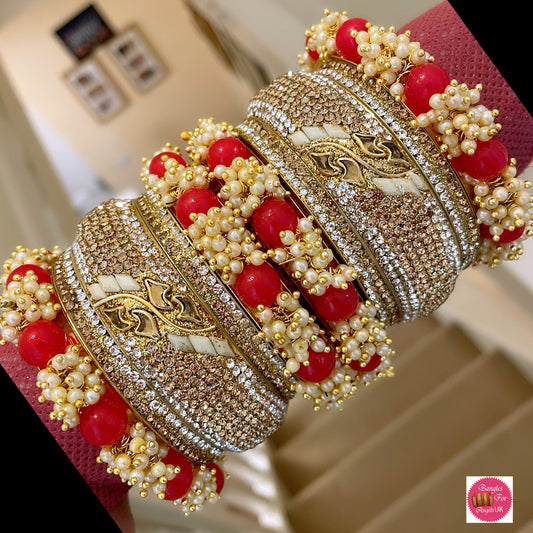 Beaded Red & Gold Bangle Set