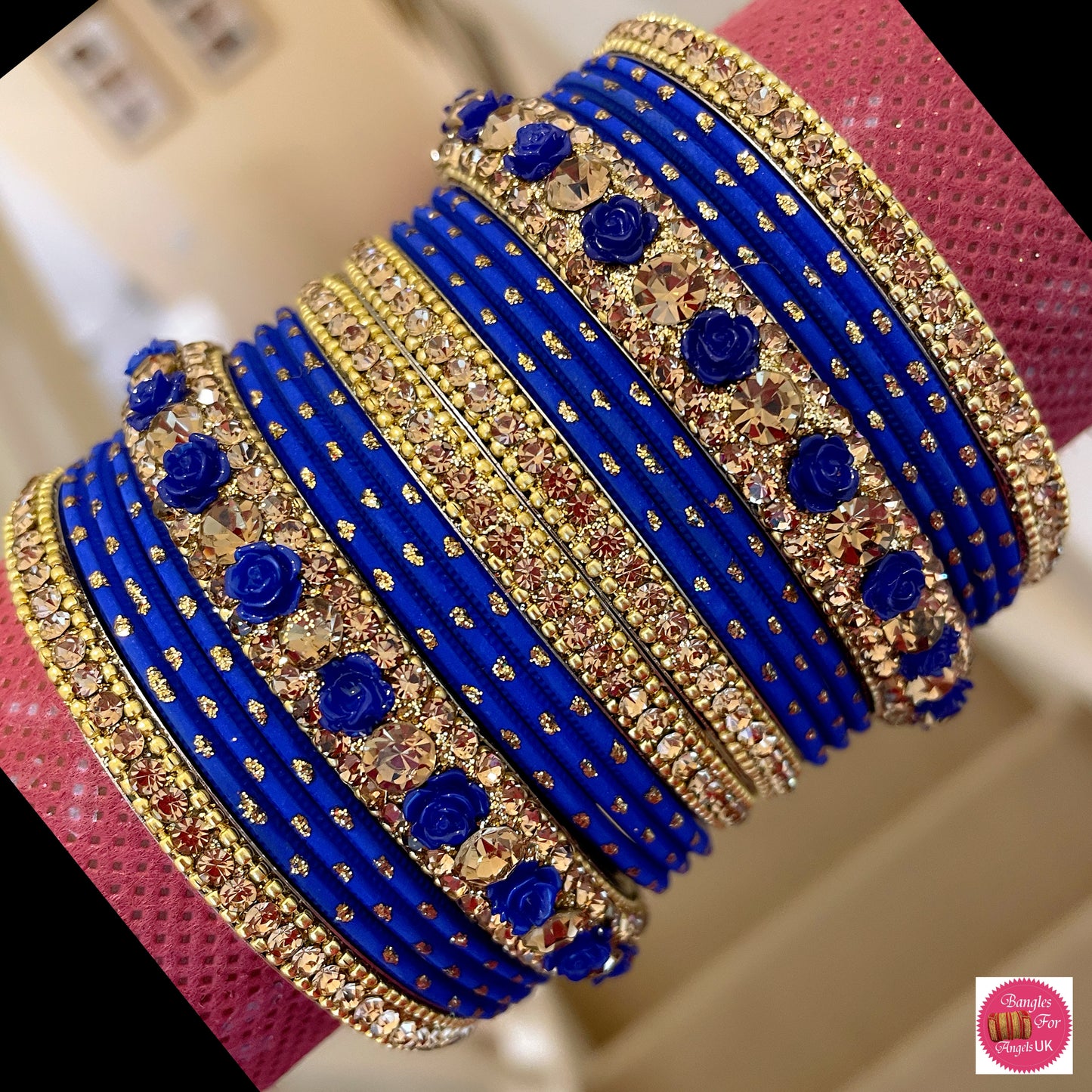 Blue Flower Metal Bangle Set