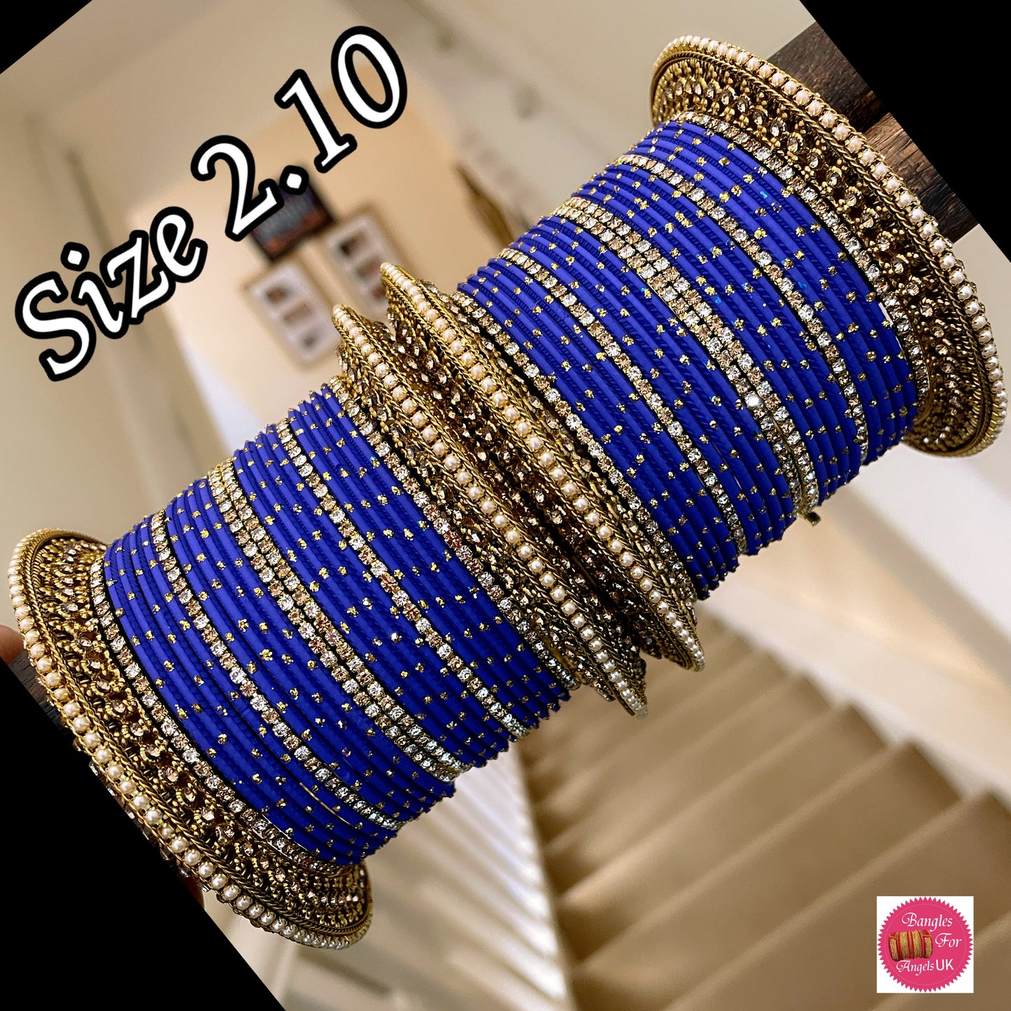 Pearl Zirconia Metal Bangle Set- Blue
