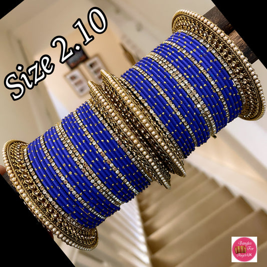 Pearl Zirconia Metal Bangle Set- Blue