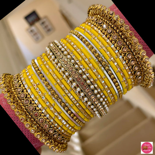 Gold Metal Bangle Set - Yellow