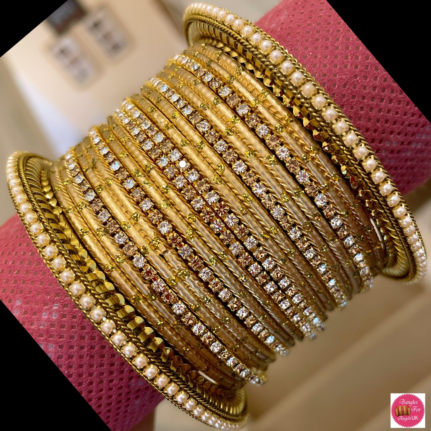 Zirconia Pearl Bangle Set - Gold