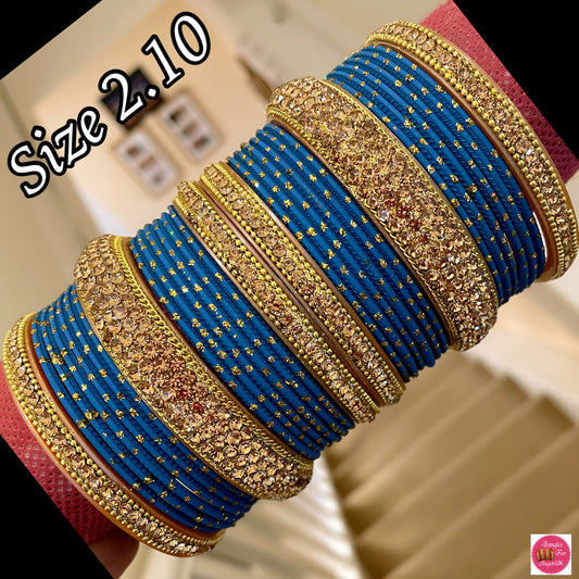 Gold Bangle Set - Yale Blue