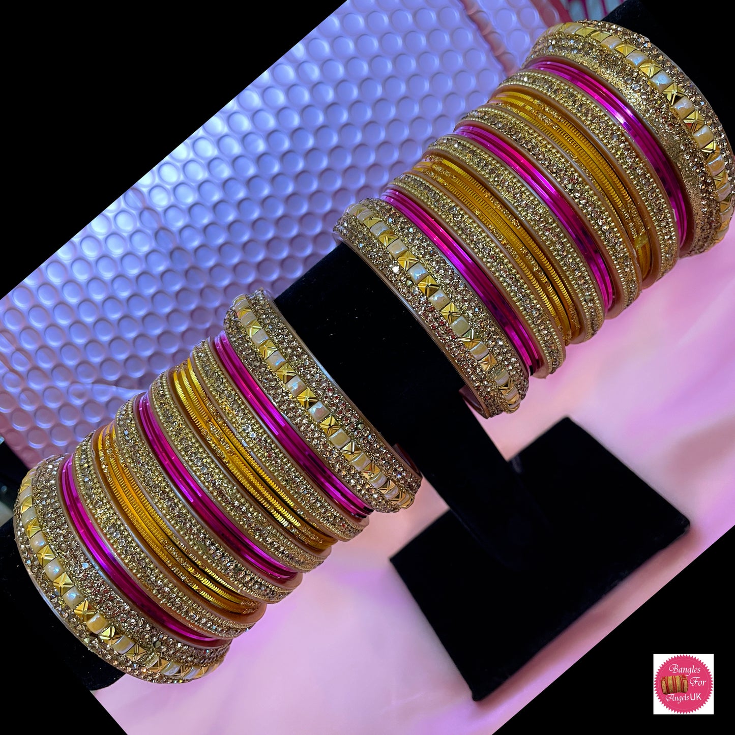 Gold Bangle Set - Yellow & Pink