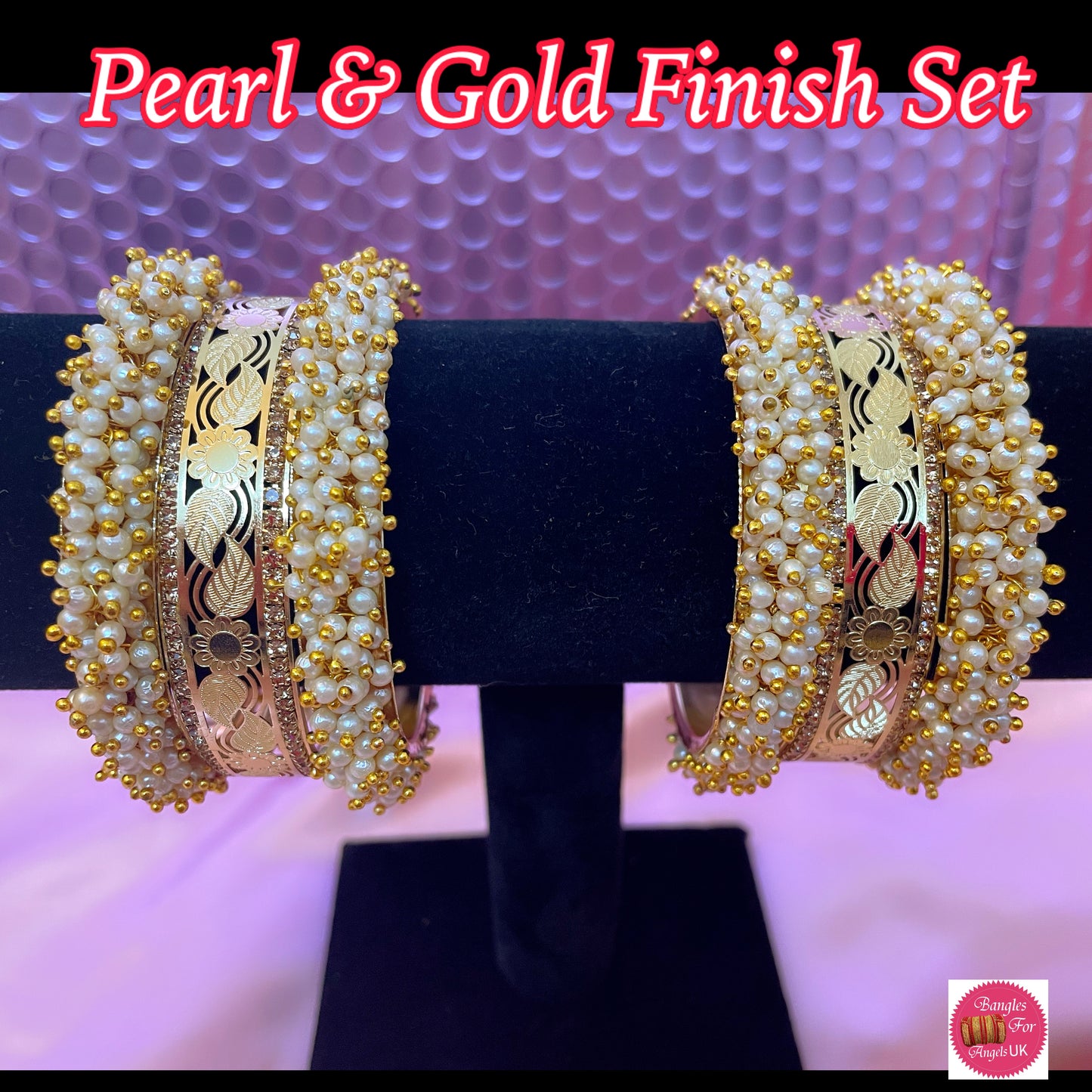 Pearl & Gold Metal Bangles Set