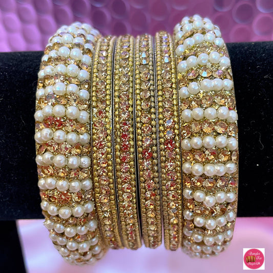 Gold Pearl Metal Bangle Set