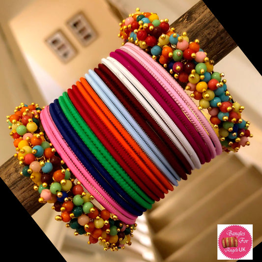 Multicoloured Beaded Matte Bangle Set