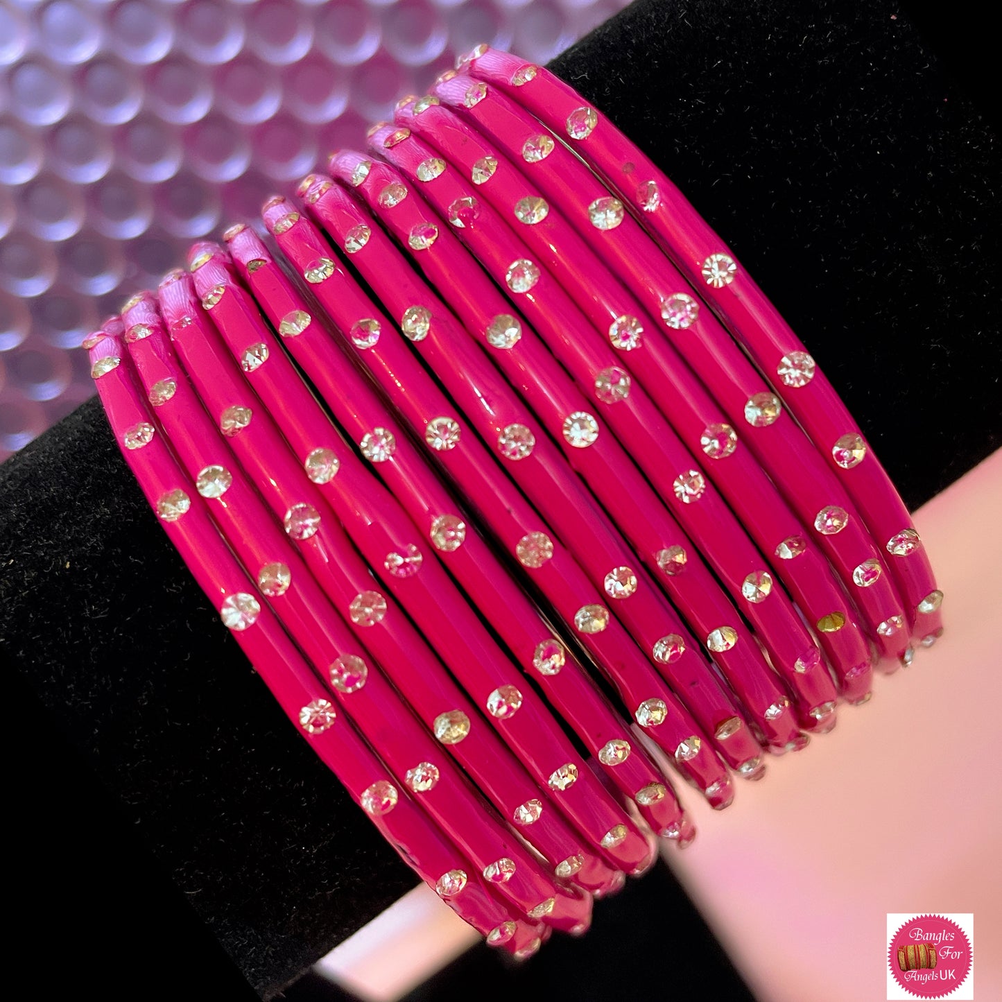 Hot Pink Glass Bangles- Size 2.6