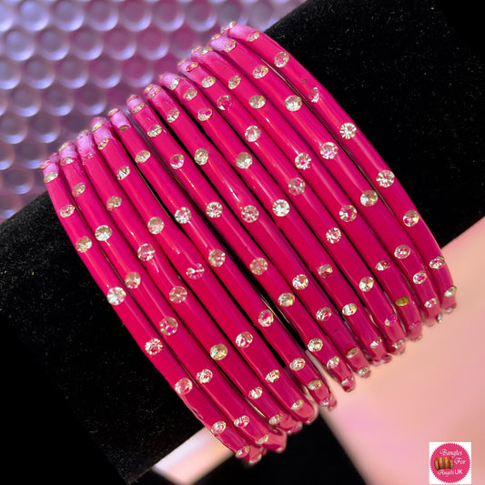 Hot Pink Glass Bangles- Size 2.6