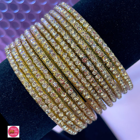Golden Zirconia Glass Bangles- Size 2.6/2.8