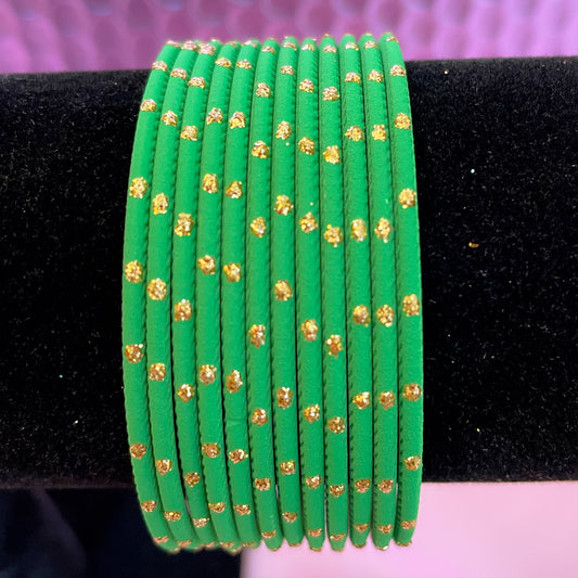 Dotted Lime Green Metal Bangles- Size 2.10