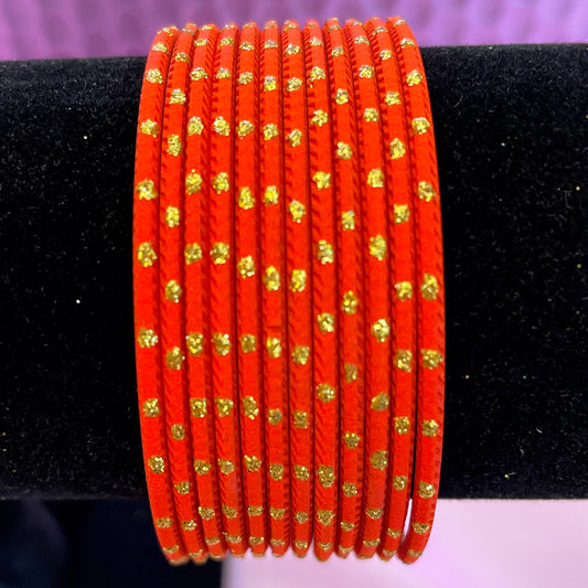 Dotted Orange Metal Bangles