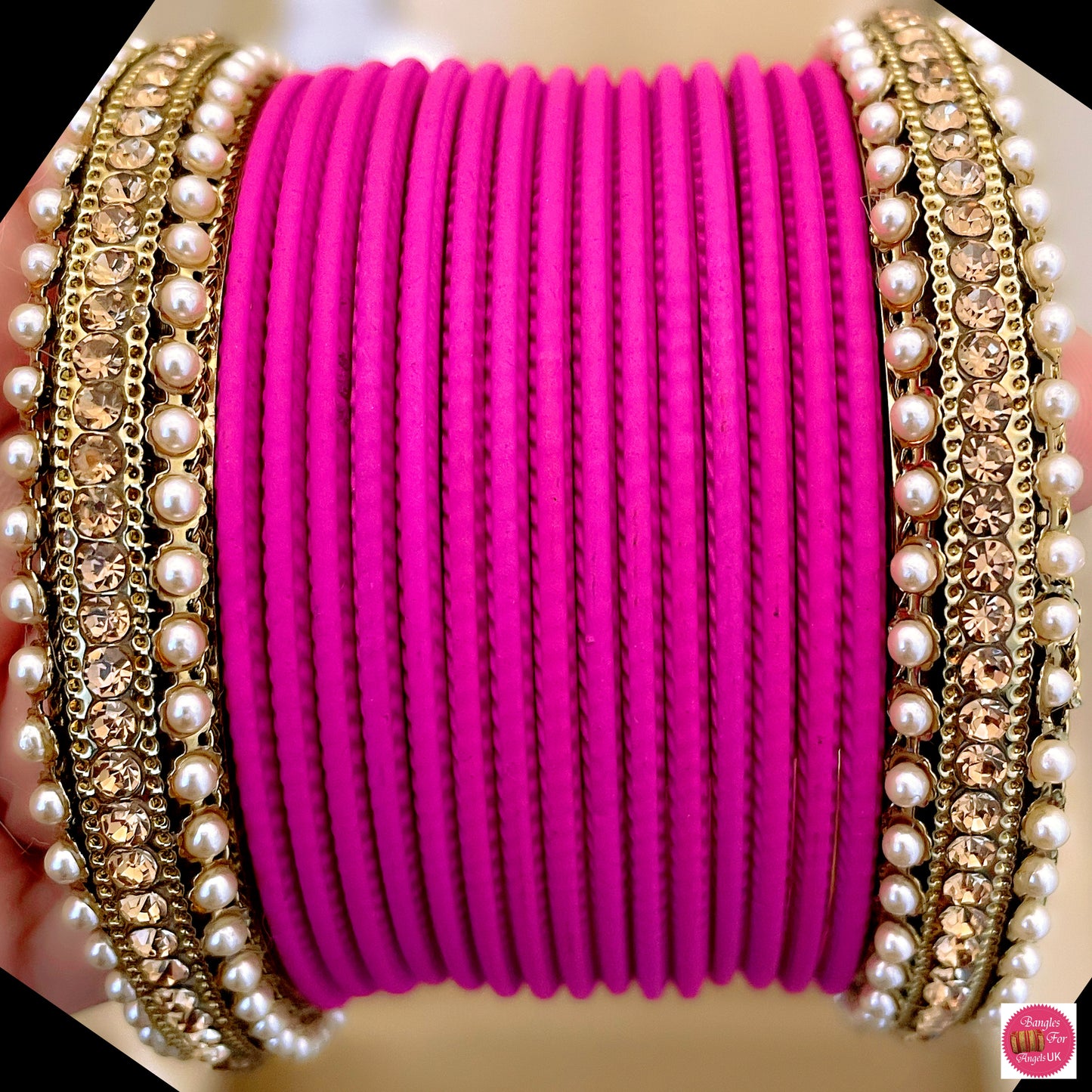 Pearl Metal Bangle Set - Pink