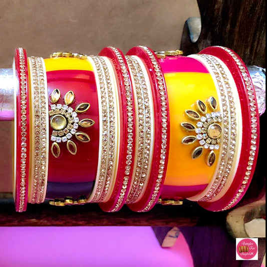 Multicoloured Kundan Plastic Diamante Chura Bangles Set