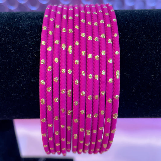 Hot Pink Dotted Metal Bangles