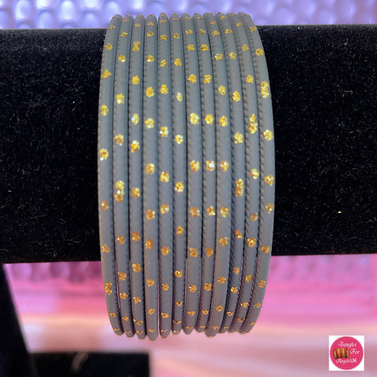 Grey Dotted Metal Bangle Set- Size 2.12