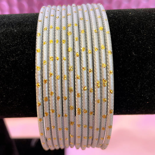 Silver Dotted Metal Bangle Set- Size 2.12