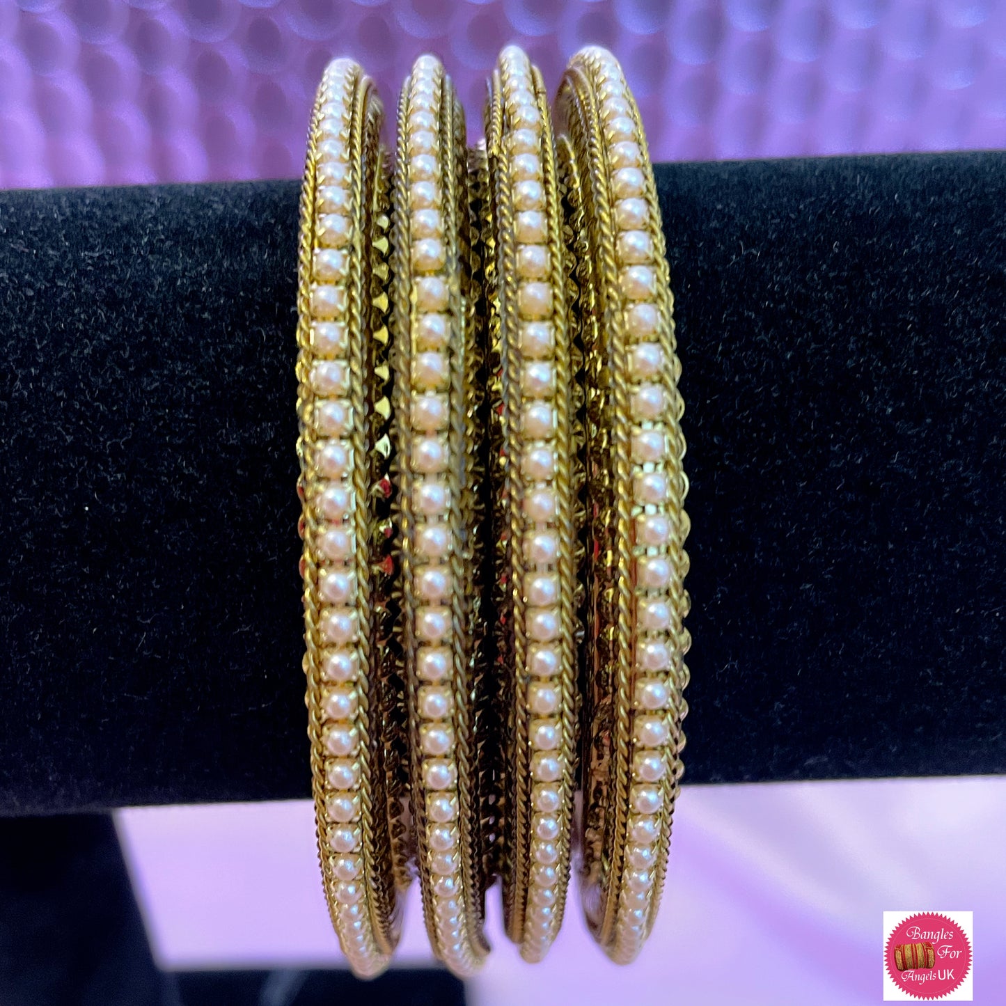 Gold Pearl Metal Bangles