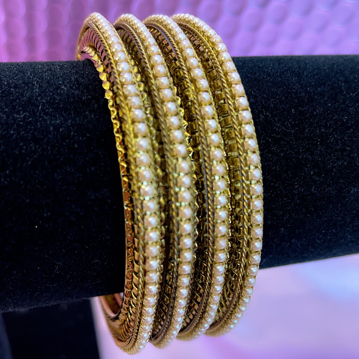 Gold Pearl Metal Bangles