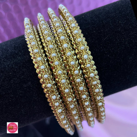 Gold Pearl Bangle Set