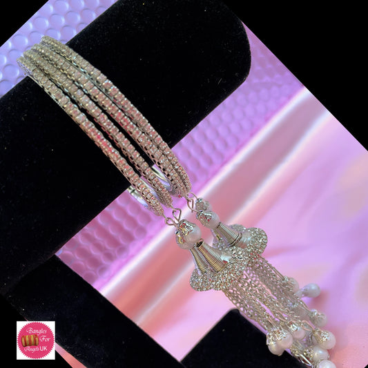 Silver Hanging Pearl Metal Bangles Set- Size 2.8/2.10