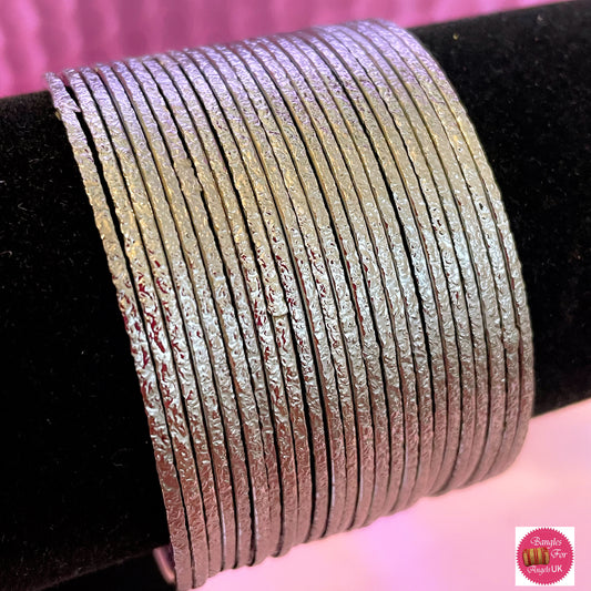 Metallic Silver Oxidised Metal Bangles - Size 2.4