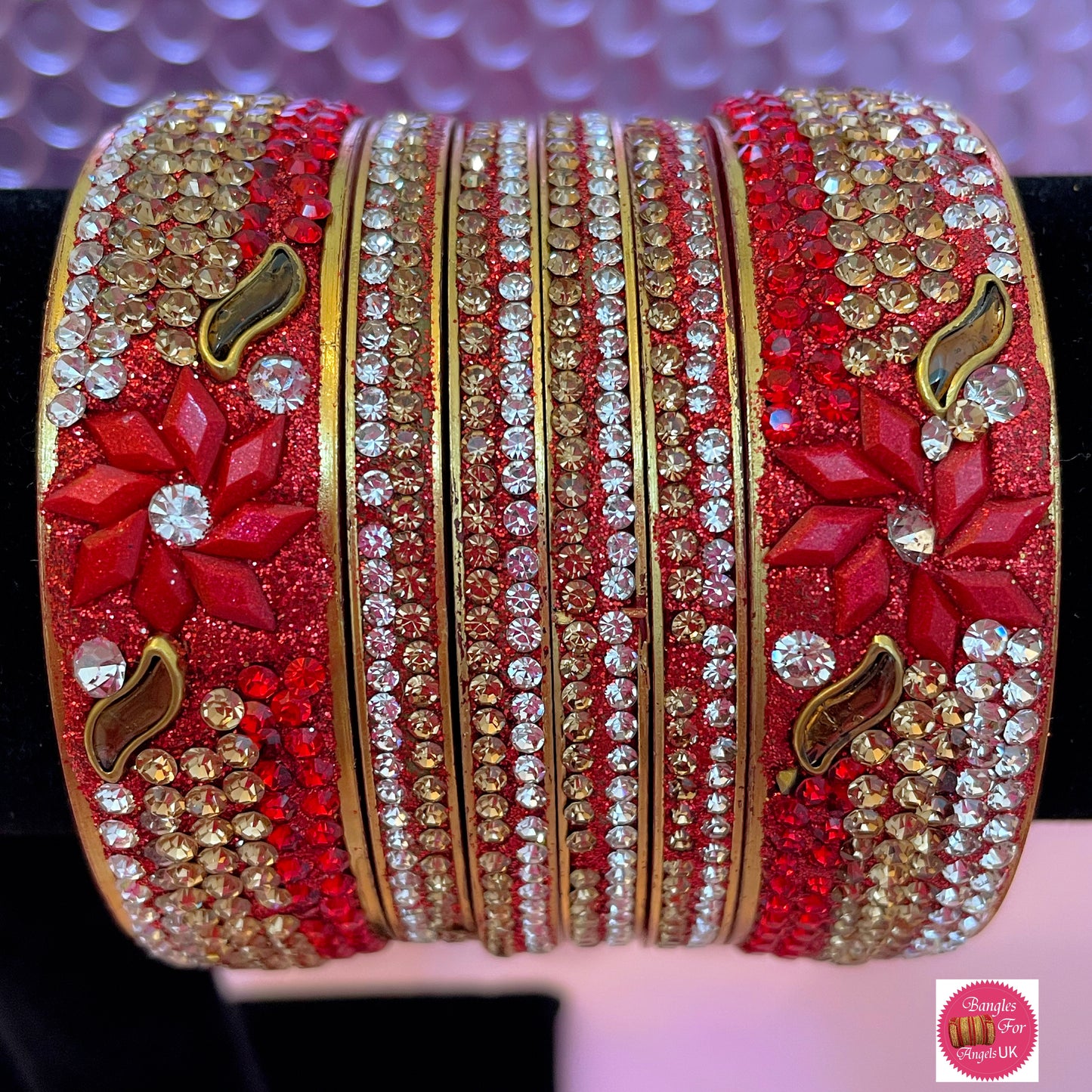 Red & Gold Flower Bangle Set