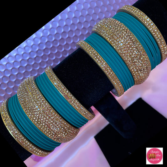 Gold Bangle Set - Teal Blue