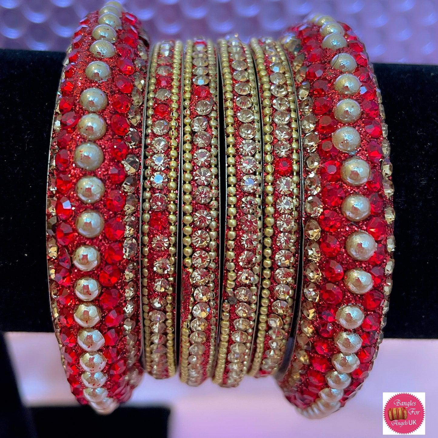 Gold & Red Metal Bangle Set