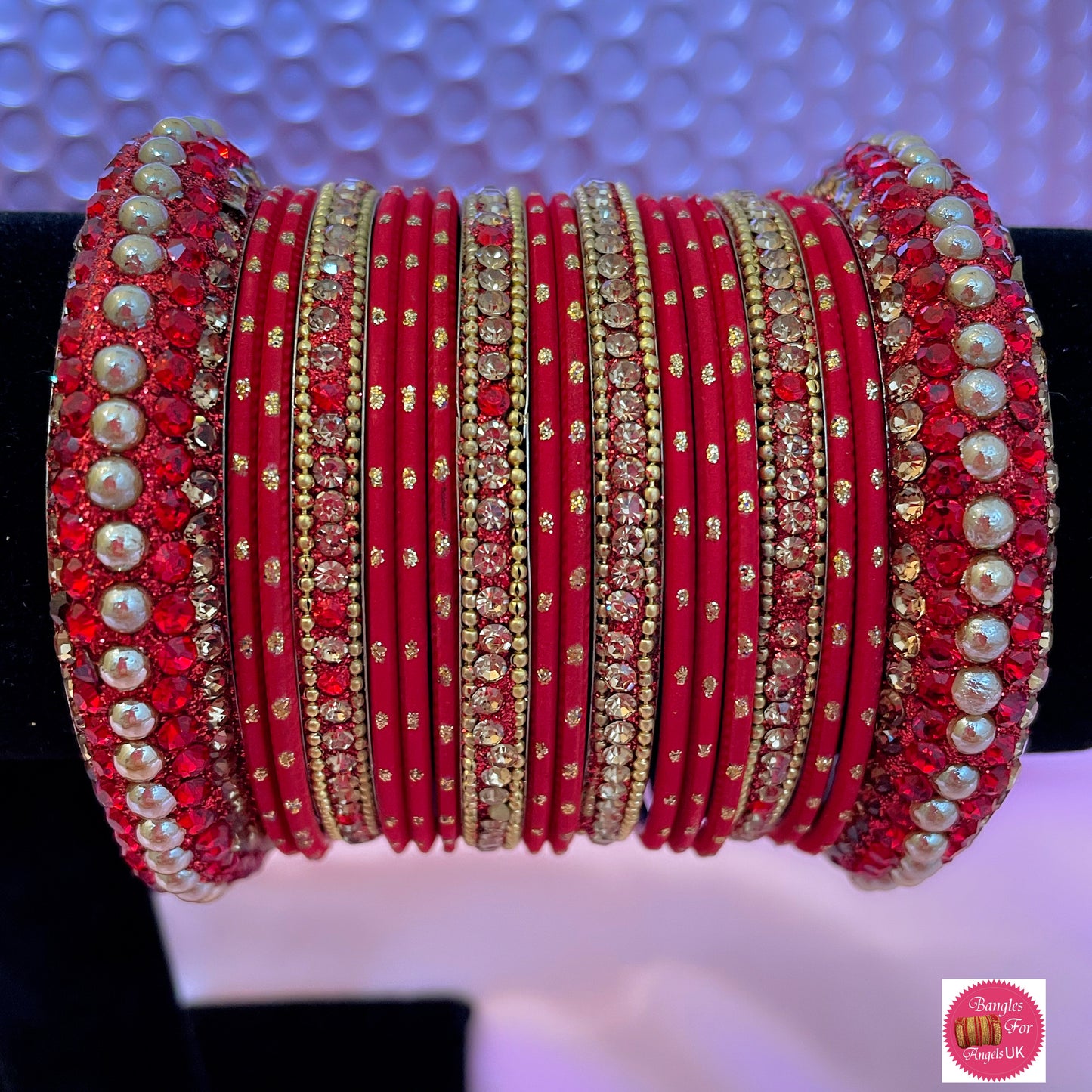 Gold & Red Metal Bangle Set