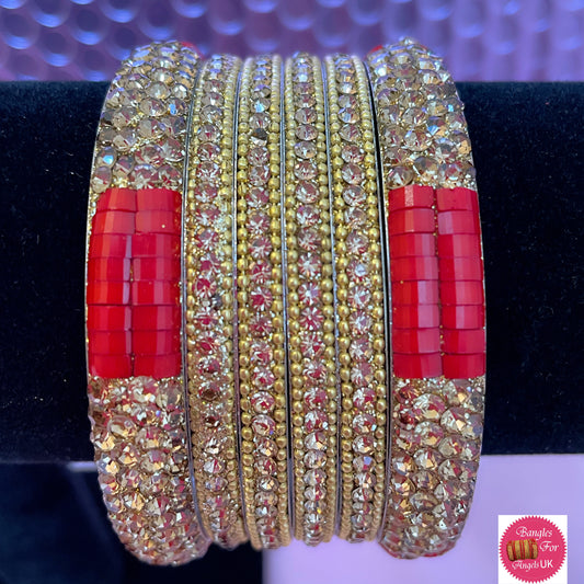 Red & Gold Metal Bangle Set