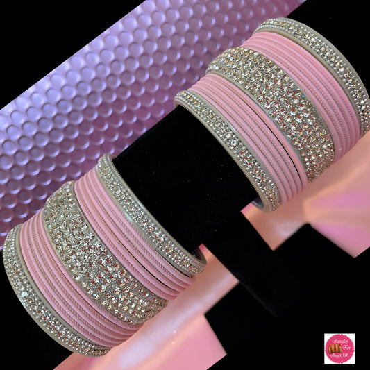 Silver and Pink Bangle Set