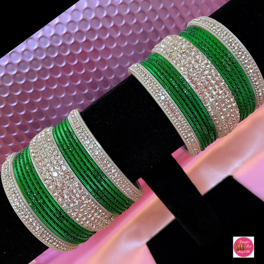 Silver and Green Bangle Set