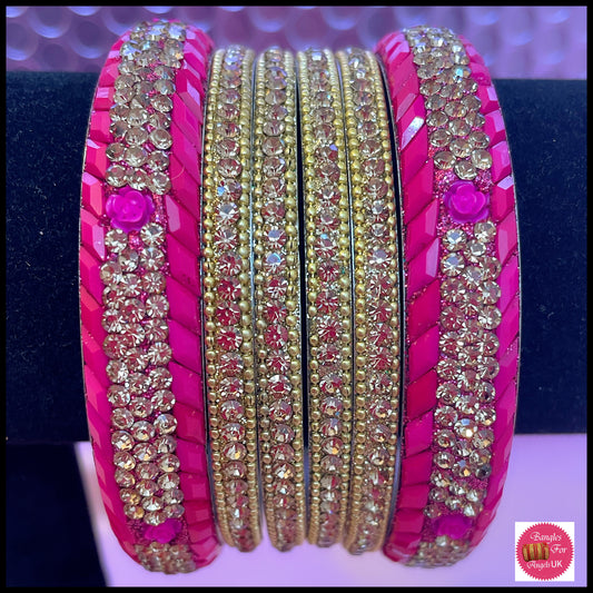 Pink Metal Bangle Set - Size 2.10