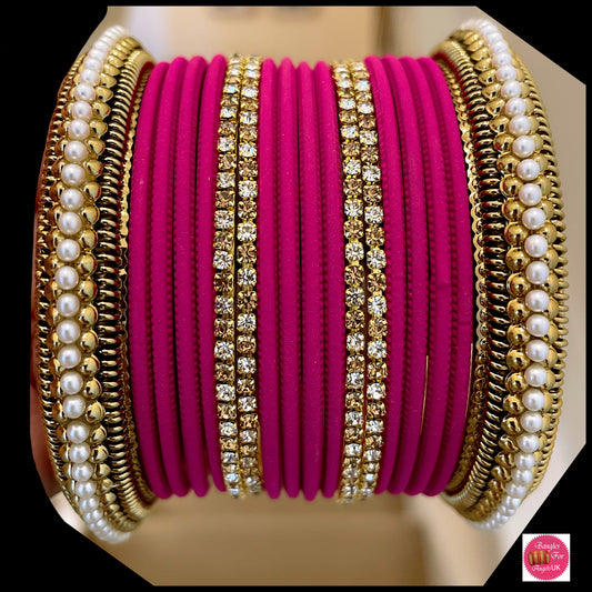 Hot Pink Pearl Bangle Set