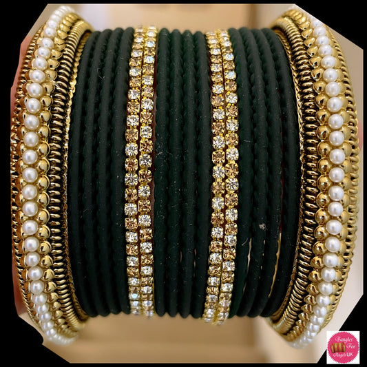 Dark Green Pearl Bangle Set