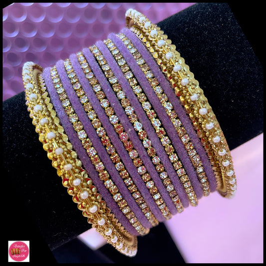 Lilac Zirconia Velvet Metal Bangle Set